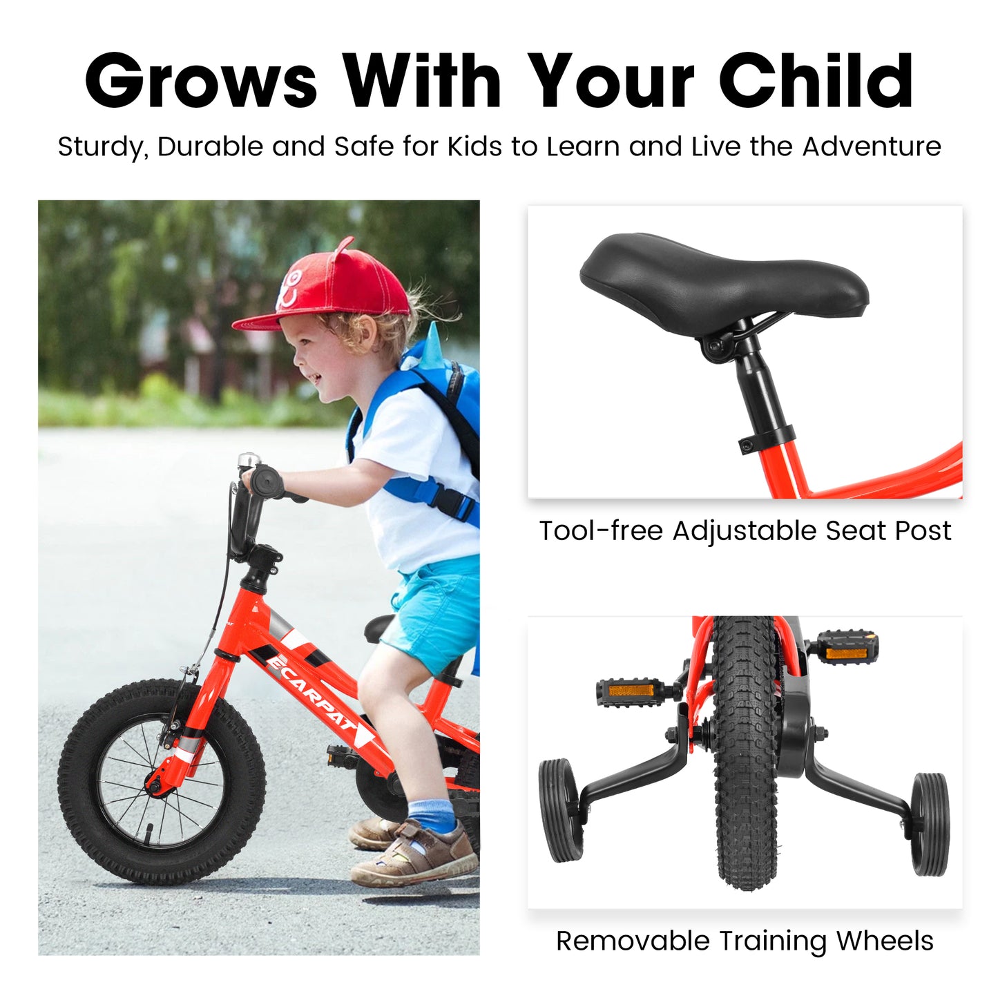 A14117 Kids' Bike 14 Inch Wheels, 1-Speed Boys Girls Child Bicycles For3-5Years, With Removable Training Wheels Baby Toys, Front V Brake, Rear Holding Brake