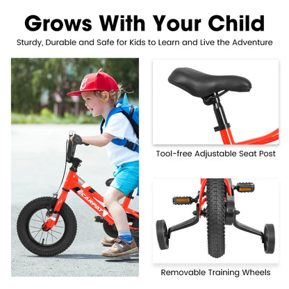 A14117 Kids' Bike 14 Inch Wheels, 1-Speed Boys Girls Child Bicycles For3-5Years, With Removable Training Wheels Baby Toys, Front V Brake, Rear Holding Brake