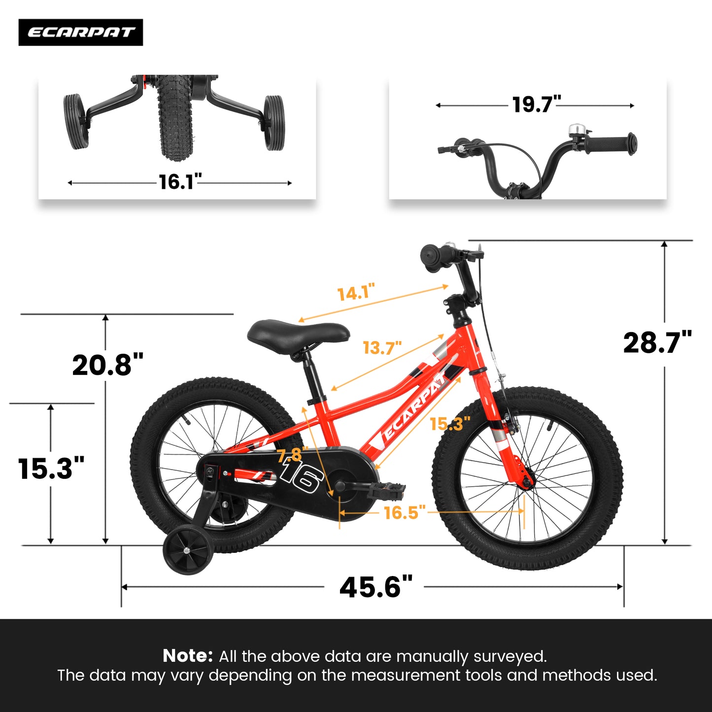 A16117 Kids' Bike 16 Inch Wheels, 1-Speed Boys Girls Child Bicycles For4-7Years, With Removable Training Wheels Baby Toys, Front V Brake, Rear Holding Brake