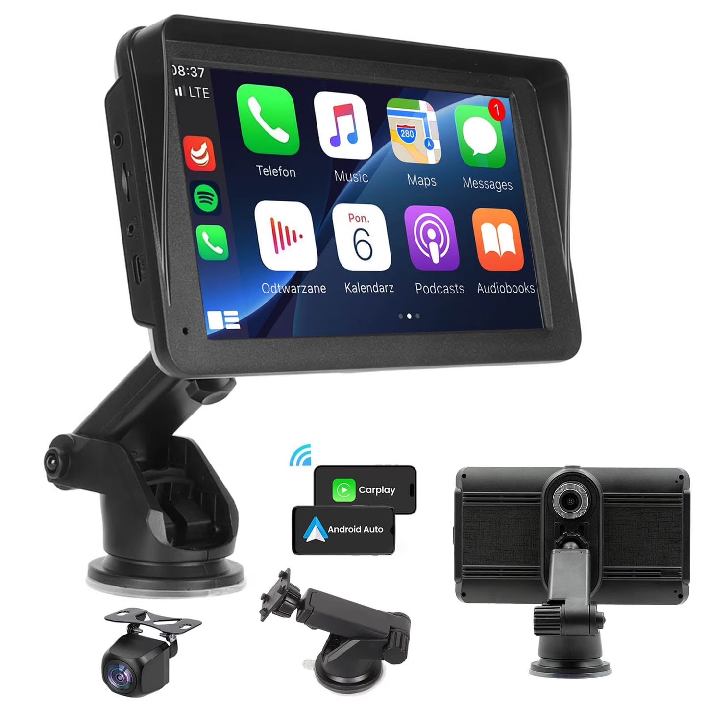 7" Wireless Carplay Screen for Car Portable Stereo Touchscreen with CarPlay and Android Auto with Mirror Link/Backup Camera/Bluetooth/Voice Control/GPS Navigation/AUX for All Vehicles, 64GB Memory