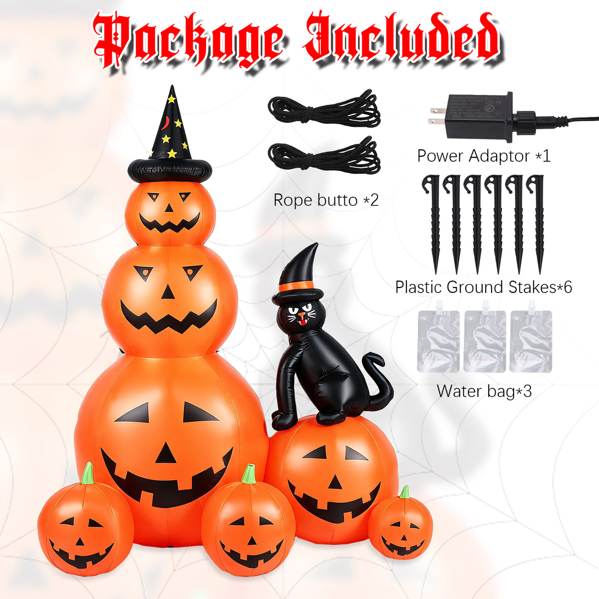 Halloween Inflatables Outdoor, 6FT Cute & Lighted Blow Up Decoration Pumpkin Family with Witch Hat and Black Cat, Large Halloween Inflatables Decorations with Lights for Yard, Holiday, Home