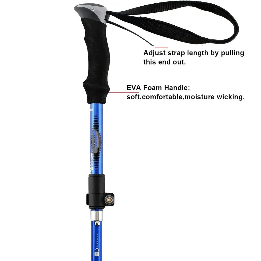 2Pcs Aluminum 5 Sections Collapsible Ultralight Travel Trekking Hiking Pole for Men and Women (Fits 5.7' - 6.5')