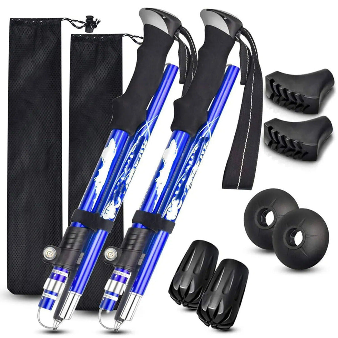 2Pcs Aluminum 5 Sections Collapsible Ultralight Travel Trekking Hiking Pole for Men and Women (Fits 5.7' - 6.5')