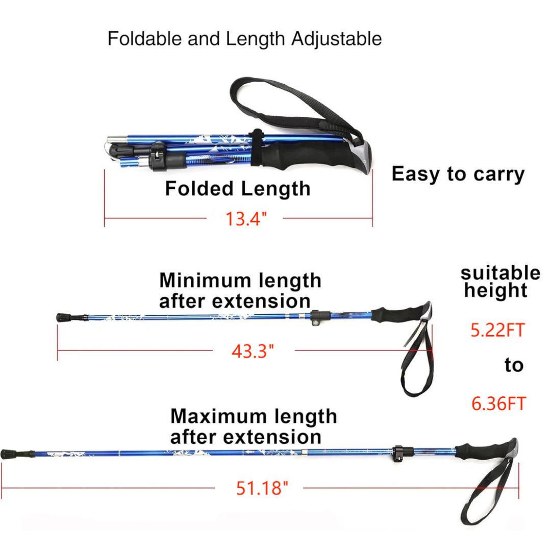 2Pcs Aluminum 5 Sections Collapsible Ultralight Travel Trekking Hiking Pole for Men and Women (Fits 5.7' - 6.5')
