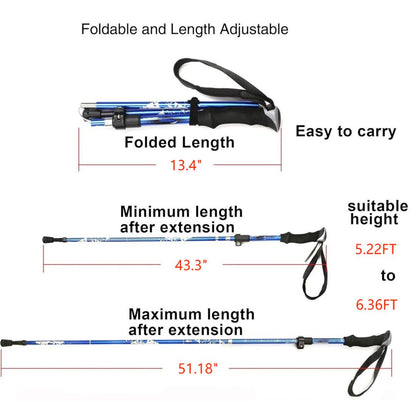 2Pcs Aluminum 5 Sections Collapsible Ultralight Travel Trekking Hiking Pole for Men and Women (Fits 5.7' - 6.5')