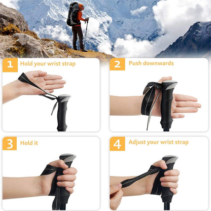2Pcs Aluminum 5 Sections Collapsible Ultralight Travel Trekking Hiking Pole for Men and Women (Fits 5.7' - 6.5')