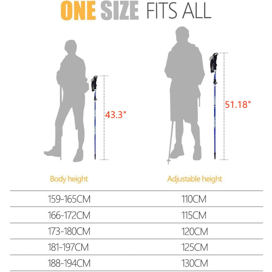 2Pcs Aluminum 5 Sections Collapsible Ultralight Travel Trekking Hiking Pole for Men and Women (Fits 5.7' - 6.5')