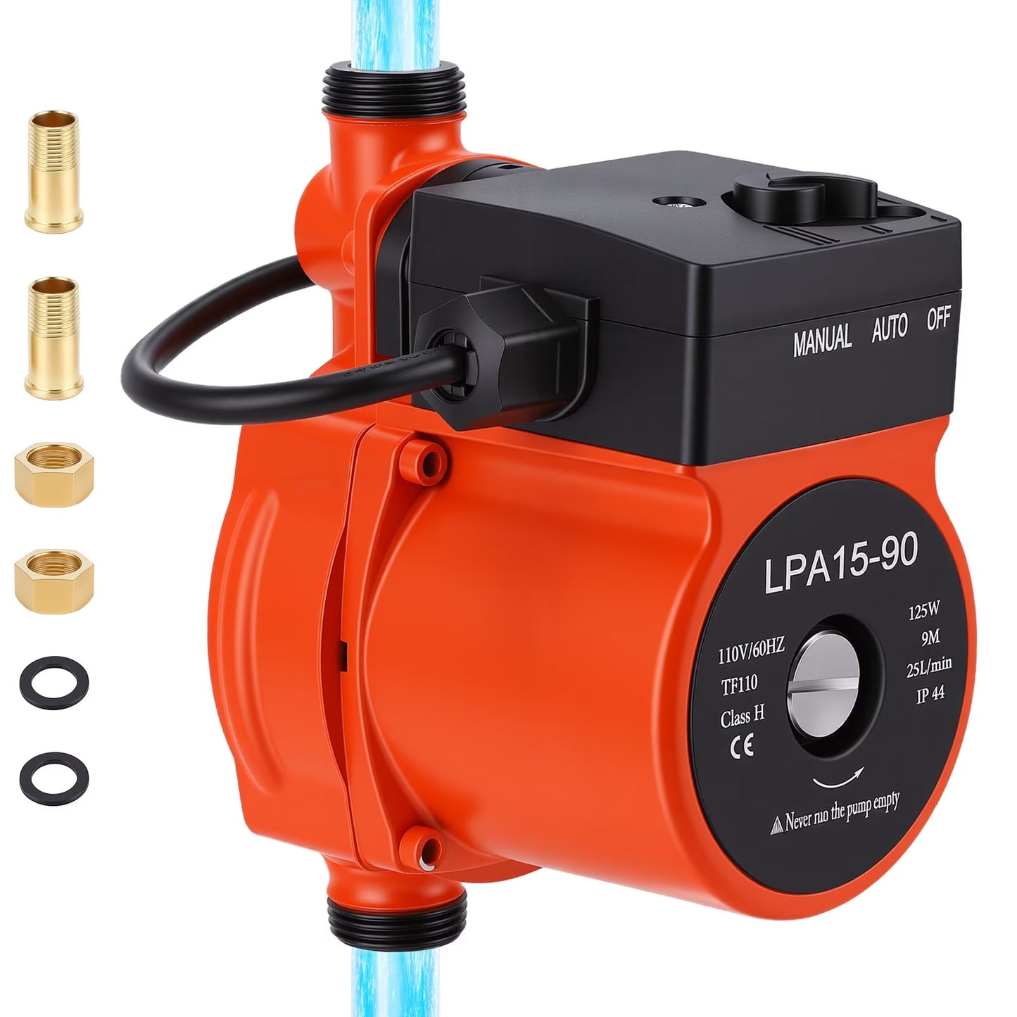 Water Pressure Booster Pump, 125W, 110V, Max 6.6GPM,Automatic Adjustable Pressure, Self-Priming for Home,Pool, Pond,Garden and Irrigation