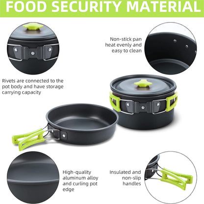 15pcs Camping Cookware Set with Mini Stove, Aluminum Camping Cookware Kit, Folding Camping Cooking Set with Non-stick Pot Pan Teapot Storage Bag for Camping Backpacking Outdoor Cooking Picnic