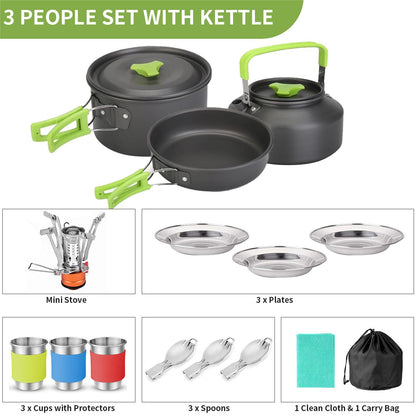 15pcs Camping Cookware Set with Mini Stove, Aluminum Camping Cookware Kit, Folding Camping Cooking Set with Non-stick Pot Pan Teapot Storage Bag for Camping Backpacking Outdoor Cooking Picnic