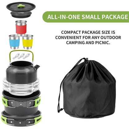 15pcs Camping Cookware Set with Mini Stove, Aluminum Camping Cookware Kit, Folding Camping Cooking Set with Non-stick Pot Pan Teapot Storage Bag for Camping Backpacking Outdoor Cooking Picnic