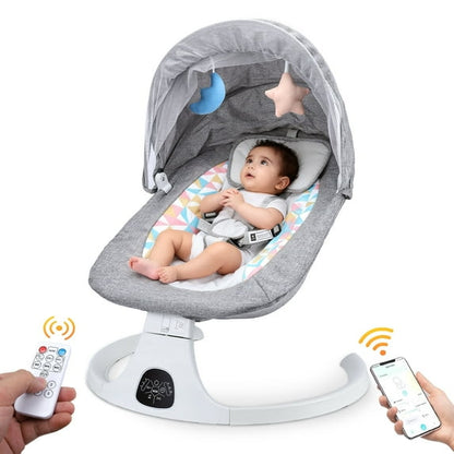 Baby Swing with Bluetooth Remote Control, 5 Speed Gentle Sway 3 Timers, Portable Infant Swing, 0-12M Babies, 26lbs, Gray