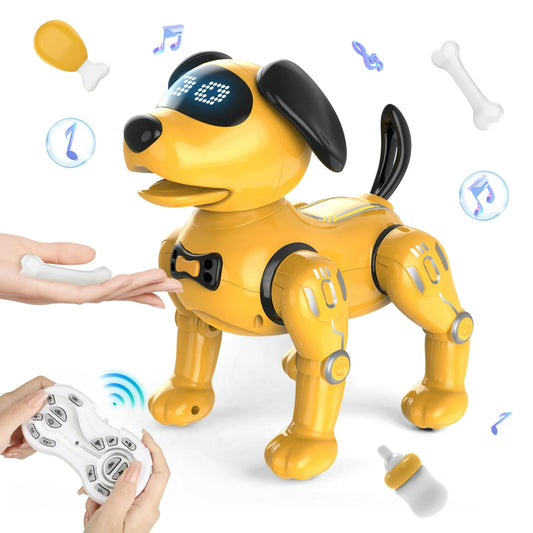 Smart RC Robot Dog Toy Emo Robot Pet for Kids with Intelligent Programmable,Touch Sensing,Feeding Interaction and Other Functions,Yellow