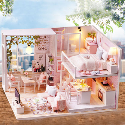 Miniature Dollhouse Kit with LED Light Furniture Wood DIY Mini Doll House Kit for Girls Adult Teens Kids Gift