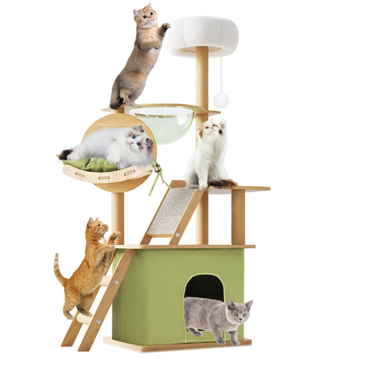 Cat Tree for Large Cats 55"Tall Cat Tower Condo with Scratching Post for Indoor Cats,Green