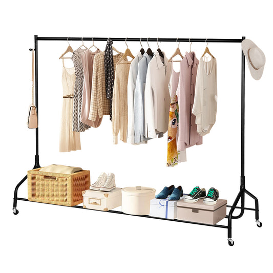 Fyydes Rolling Clothes Rack 6FT Metal Garment Clothes Rail Heavy Duty Hanging Rack Display Stand W/Wheel