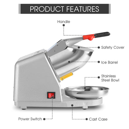 Electric Ice Crusher Shaver Machine Snow Cone Maker Shaved Ice Stainless Steel Shaving