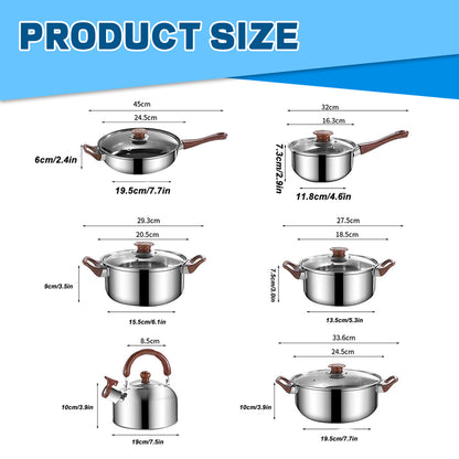 12 Pcs Nonstick Cookware Set, Easy Clean Stainless Steel Non Stick Pots and Pans, Tea Kettle