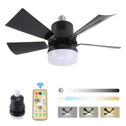 Ceiling Fan Light Dimmable 3 Color Temp 3 Wind Speed 1H 2H 4H Timer E26 Small Fan Lamp with Remote