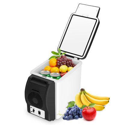 6L Portable Car Refrigerator, Black and White, 12.01" x 9.84" x 6.30"