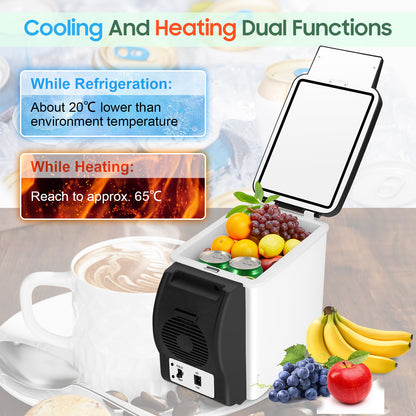 6L Portable Car Refrigerator, Black and White, 12.01" x 9.84" x 6.30"