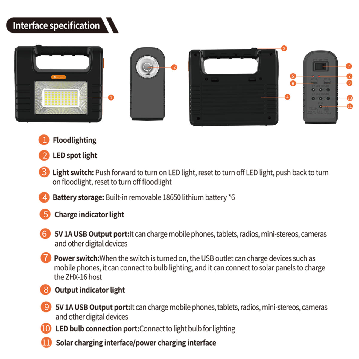 Portable Power Generator Station,12000mah Solar Panel Power Kit Battery Pack Power Station + 3 Bulbs for Outdoor Camping