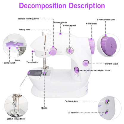 Mini Sewing Machine for Beginners Expansion Board Fast Stitch Suitable for Clothes,Jeans,Cutains,DIY Home Travel