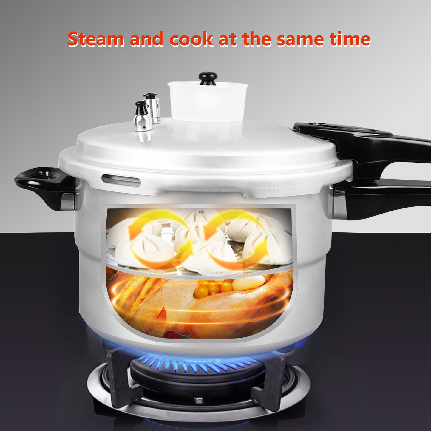 7 Quart Aluminum Pressure Cooker with Steamer Grid, Fast Cooker Pot, for Gas Stove Induction Cooktop, Silver