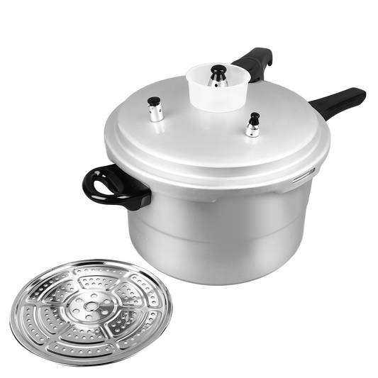 7 Quart Aluminum Pressure Cooker with Steamer Grid, Fast Cooker Pot, for Gas Stove Induction Cooktop, Silver