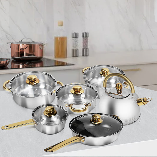 12-Piece Non-Stick Cookware Set, Easy Clean Stainless Steel Nonstick Pots and Pans