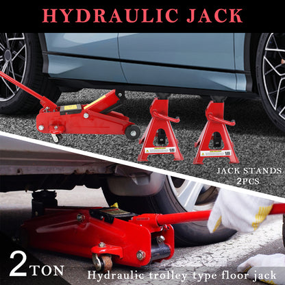 2 Ton Trolley Jack With 2 Ton Jack Stands, Lightweight Portable Car Lift Jack Tool Kit For SUVs Small Vehicles