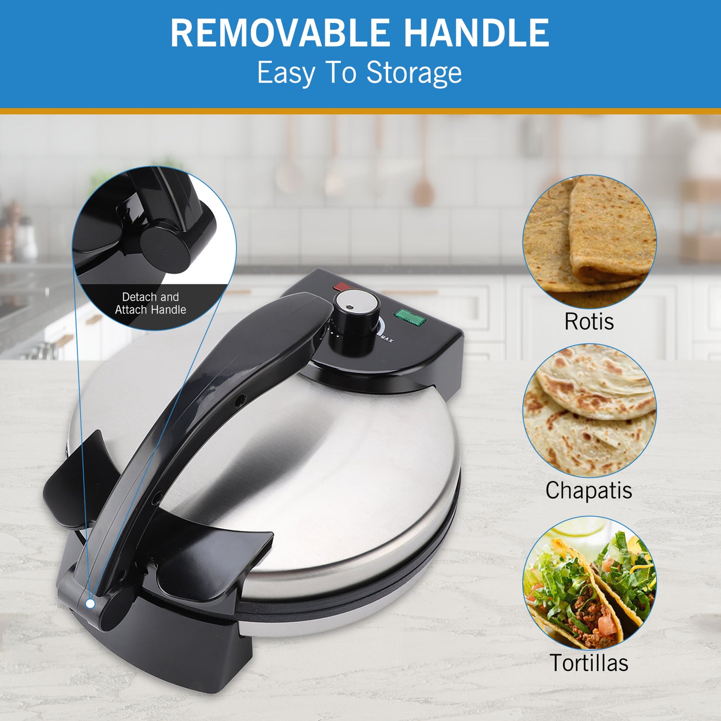 10-Inch Stainless Steel Non-Stick Electric Tortilla Maker