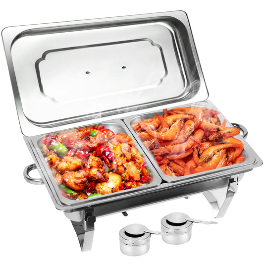 11.6 QT Stainless Steel Rectangular Chafing Dish Buffet 2 Compartment for Parties, Events, Wedding, Camping, Dinner