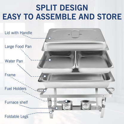 11.6 QT Stainless Steel Rectangular Chafing Dish Buffet 2 Compartment for Parties, Events, Wedding, Camping, Dinner