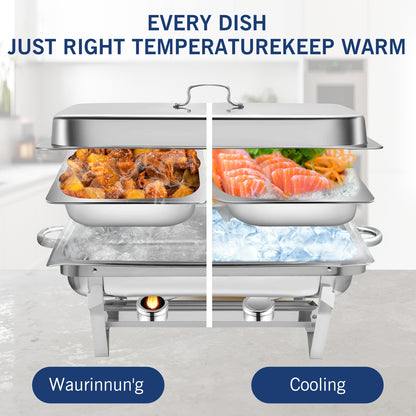 11.6 QT Stainless Steel Rectangular Chafing Dish Buffet 2 Compartment for Parties, Events, Wedding, Camping, Dinner