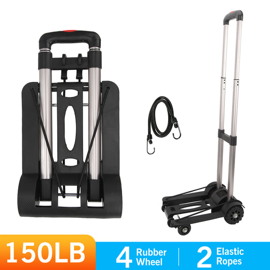 Folding Lightweight Luggage Cart Foldable Trolley Dolly with 4 Rotate Wheels Collapsible for Moving Travel Shopping Airport Office
