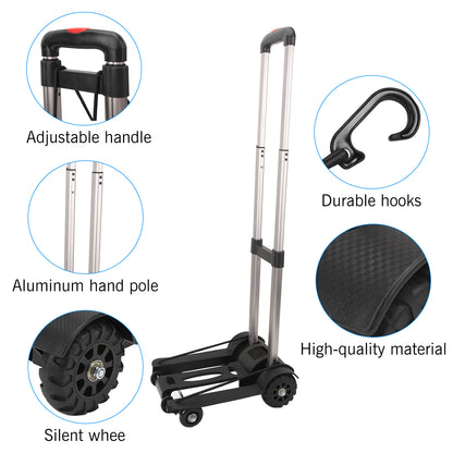 Folding Lightweight Luggage Cart Foldable Trolley Dolly with 4 Rotate Wheels Collapsible for Moving Travel Shopping Airport Office