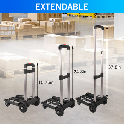 Folding Lightweight Luggage Cart Foldable Trolley Dolly with 4 Rotate Wheels Collapsible for Moving Travel Shopping Airport Office