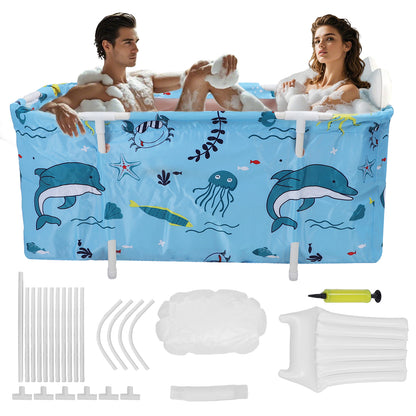 47in Foldable Bathtub Portable Soaking Bath Tub Ice Bathtub Hot Bathtub for 2 Person With Back Pad