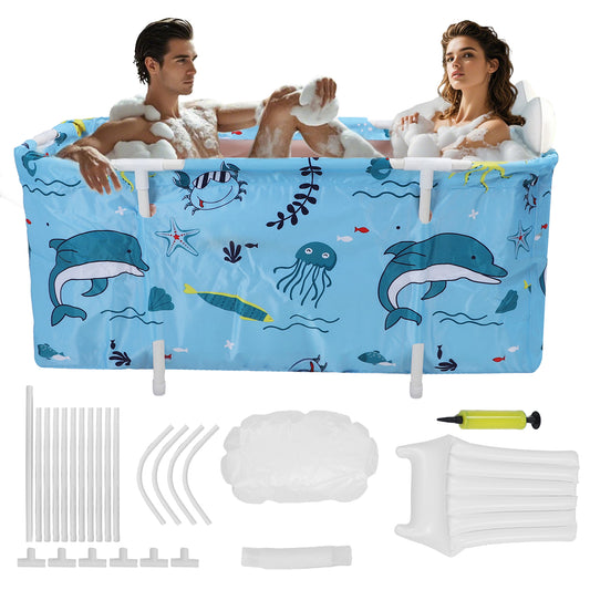 47in Foldable Bathtub Portable Soaking Bath Tub Ice Bathtub Hot Bathtub for 2 Person With Back Pad