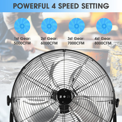 20 Inch Industrial Fan with 4 Speeds 8000CFM Air Circulation Heavy Duty Drum Fan For Warehouse, Workshop, Factory