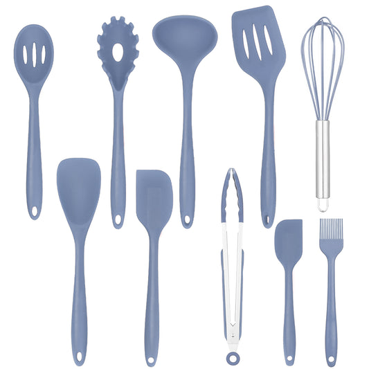 Silicone Cooking Utensils Set - 480°F Heat Kitchen Utensils,Turner Tongs,Spatula,Spoon,Brush,Whisk,Kitchen Utensil Gadgets Tools Set for Nonstick Cookware,Dishwasher Safe, Gray