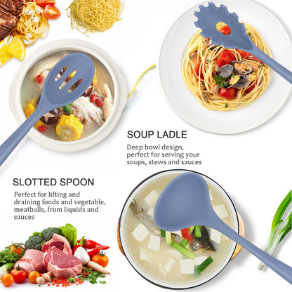 Silicone Cooking Utensils Set - 480°F Heat Kitchen Utensils,Turner Tongs,Spatula,Spoon,Brush,Whisk,Kitchen Utensil Gadgets Tools Set for Nonstick Cookware,Dishwasher Safe, Gray
