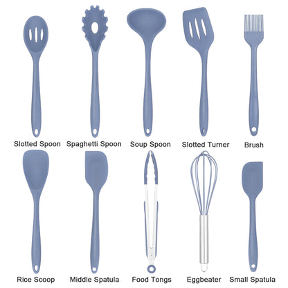 Silicone Cooking Utensils Set - 480°F Heat Kitchen Utensils,Turner Tongs,Spatula,Spoon,Brush,Whisk,Kitchen Utensil Gadgets Tools Set for Nonstick Cookware,Dishwasher Safe, Gray