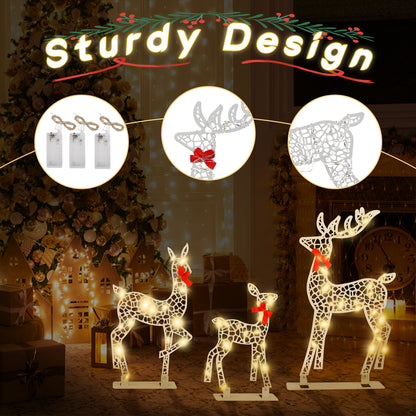 3-Piece Lighted Christmas Deer Set Outdoor Yard Decoration with 360 LED Lights