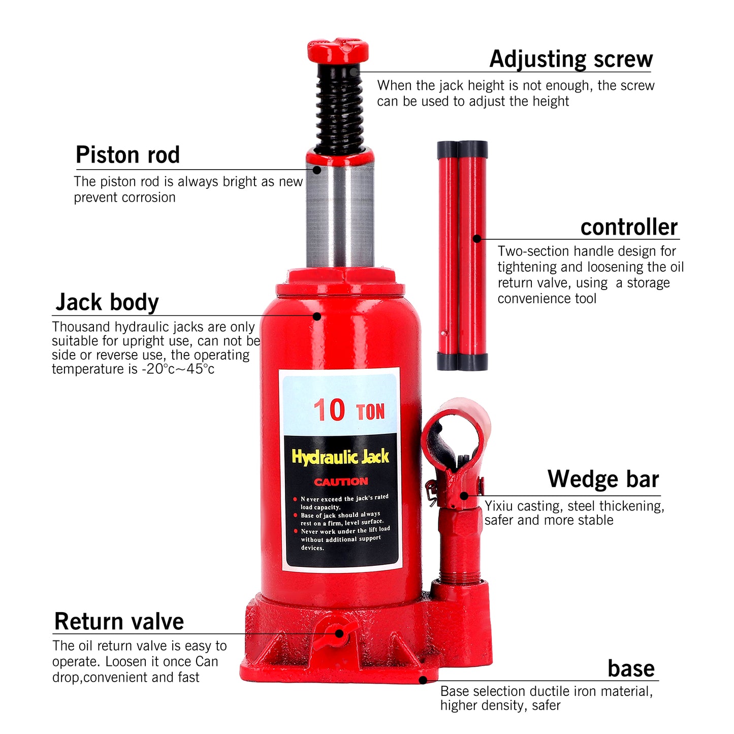 10T Hand Operated Low Position Bottle Jack for Car Van SUV Small Trucks