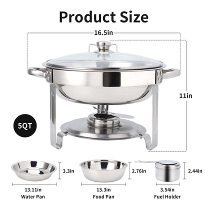 Chafing Dish Buffet Set, 4 Pack 5QT Stainless Steel Chafing Dishes For Buffet With Glass Lid & Lid Holder, Round Chafers And Buffet Warmers Sets For Parties, Events, Wedding, Camping