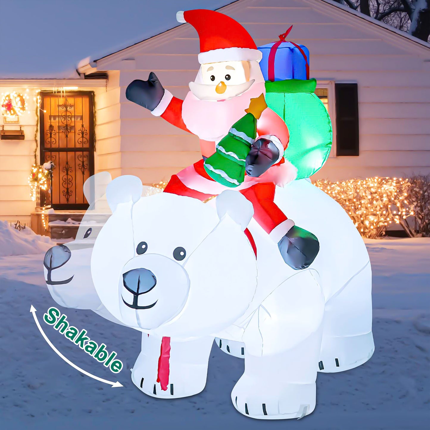 7 FT Christmas Inflatables Santa Clause Riding Bear with Shaking Head Outdoor Decorations Blow Up Yard Decor with LED Lights for Xmas Holiday Party Indoor Garden Lawn Decor