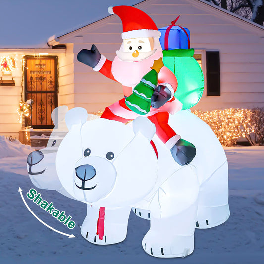 7 FT Christmas Inflatables Santa Clause Riding Bear with Shaking Head Outdoor Decorations Blow Up Yard Decor with LED Lights for Xmas Holiday Party Indoor Garden Lawn Decor