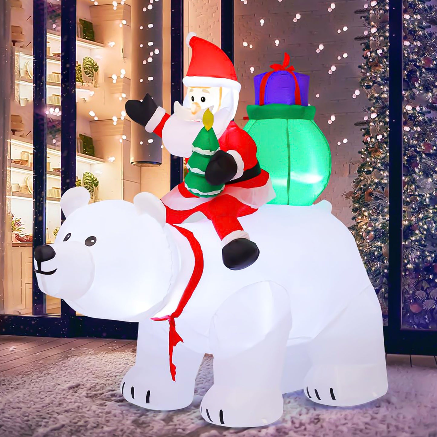 7 FT Christmas Inflatables Santa Clause Riding Bear with Shaking Head Outdoor Decorations Blow Up Yard Decor with LED Lights for Xmas Holiday Party Indoor Garden Lawn Decor